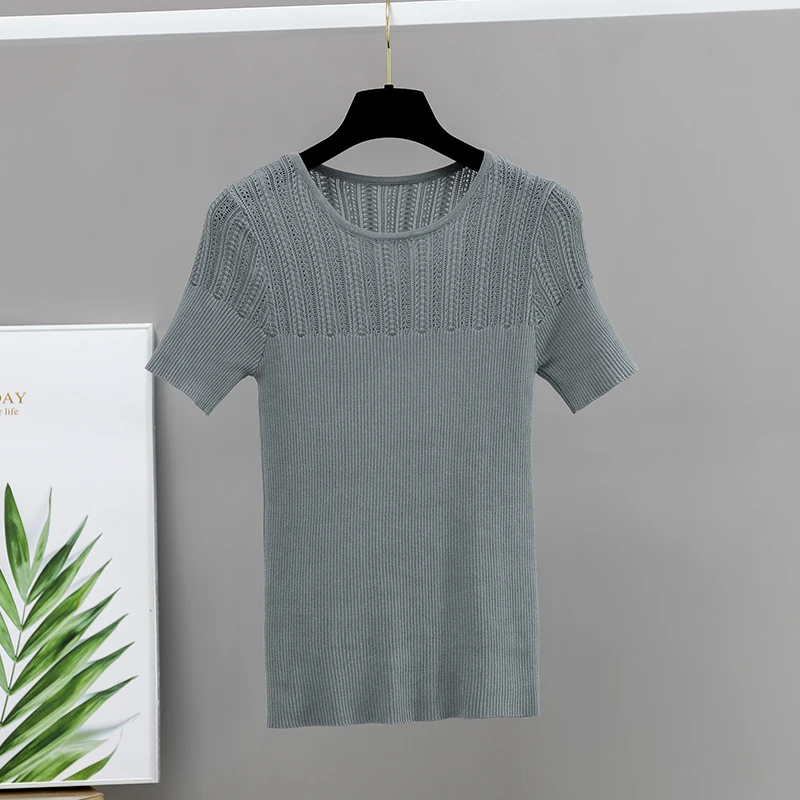 Women Summer T Shirts Hollow Out Knitted Tops Tees Shirt Women Fashion New Short Sleeve Tops O Neck Rayon Cropped Female T-shirt
Women Summer T Shirts Hollow Out Knitted Tops Tees Shirt Women Fashion New Short Sleeve Tops O Neck Rayon Cropped Female T-shirt