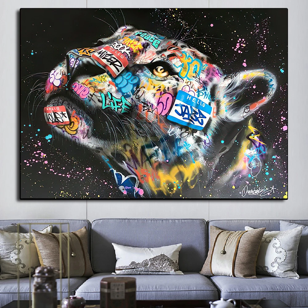 Graffiti Cheetah Canvas Painting Wall Art Print Poster Picture Decor Graffiti Leopard Wall Painting Living Room Home Decoration