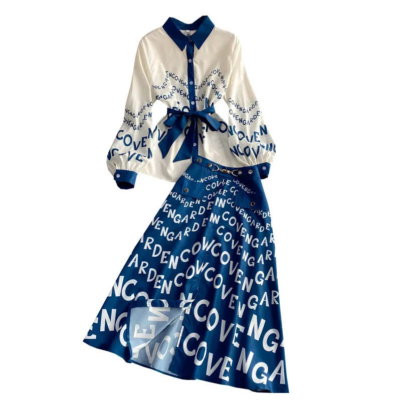 Fashion elegant temperament bowknot letters printed chiffon long-sleeved shirt two suits spring bust skirt of tall waist
Fashion elegant temperament bowknot letters printed chiffon long-sleeved shirt two suits spring bust skirt of tall waist