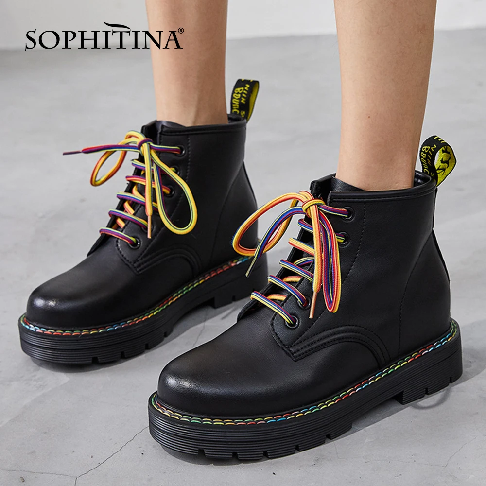 SOPHITIA Women Ankle Boots Fashion Rainbow Lace New Style Platform Shoes Wear-resistant Flat-Bottom Increased Female Boots WO633
SOPHITIA Women Ankle Boots Fashion Rainbow Lace New Style Platform Shoes Wear-resistant Flat-Bottom Increased Female Boots WO633