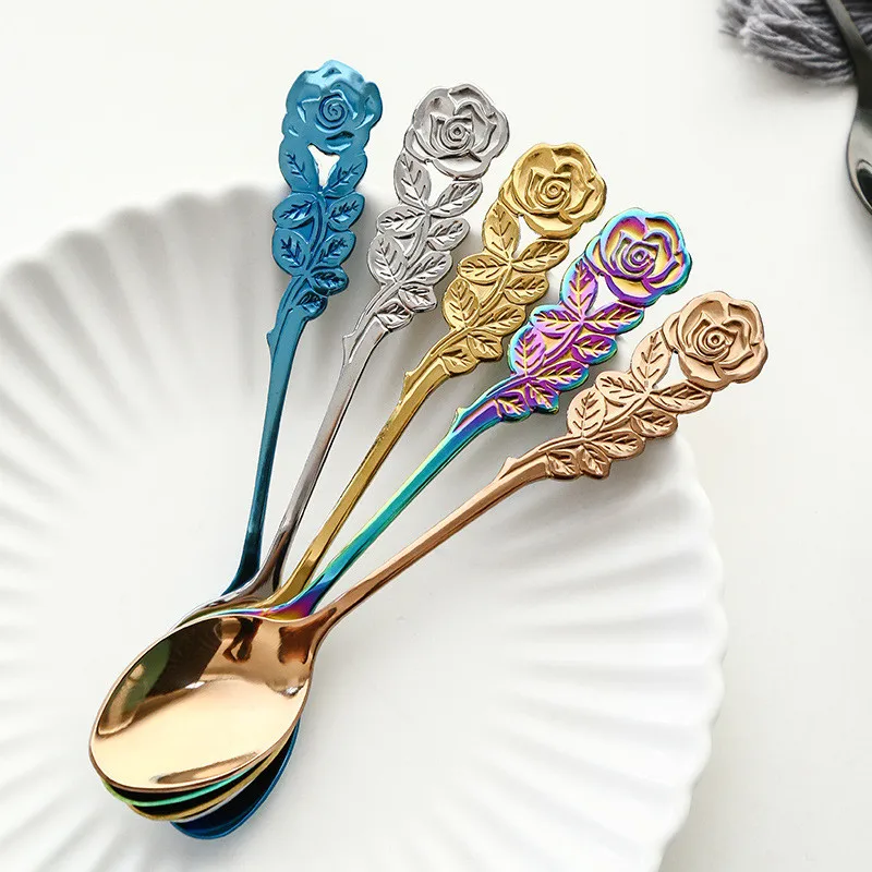 5-Inch Long Handle Iced Tea Spoon Rose Theme Coffee Spoon, Ice Cream Spoon, Stainless Steel Cocktail Stirring Spoons Colorful
5-Inch Long Handle Iced Tea Spoon Rose Theme Coffee Spoon, Ice Cream Spoon, Stainless Steel Cocktail Stirring Spoons Colorful