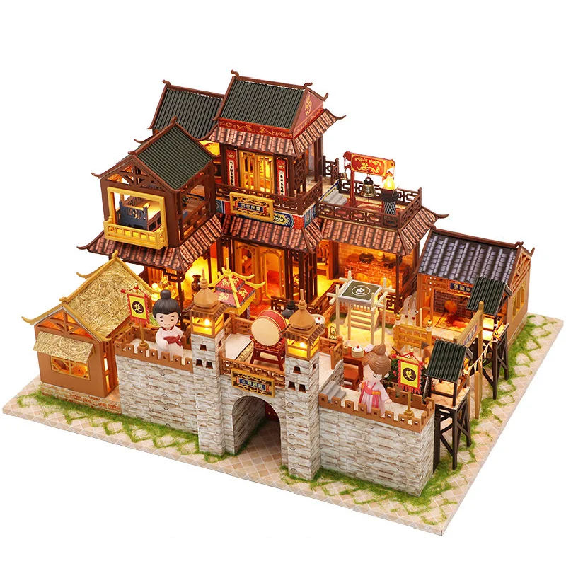 

New DIY Chinese Ancient Town Wooden Dollhouse Miniature With Furniture Doll Houses Assemble Toys Children Christmas Gift Casa