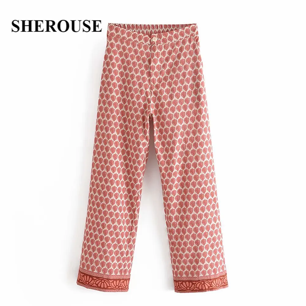 SHEROUSE 2021 Women Fashion Floral Printed Front Zipper Pants Hight-waist Wide leg Vintage Female Trousers pantalon pour femme
SHEROUSE 2021 Women Fashion Floral Printed Front Zipper Pants Hight-waist Wide leg Vintage Female Trousers pantalon pour femme