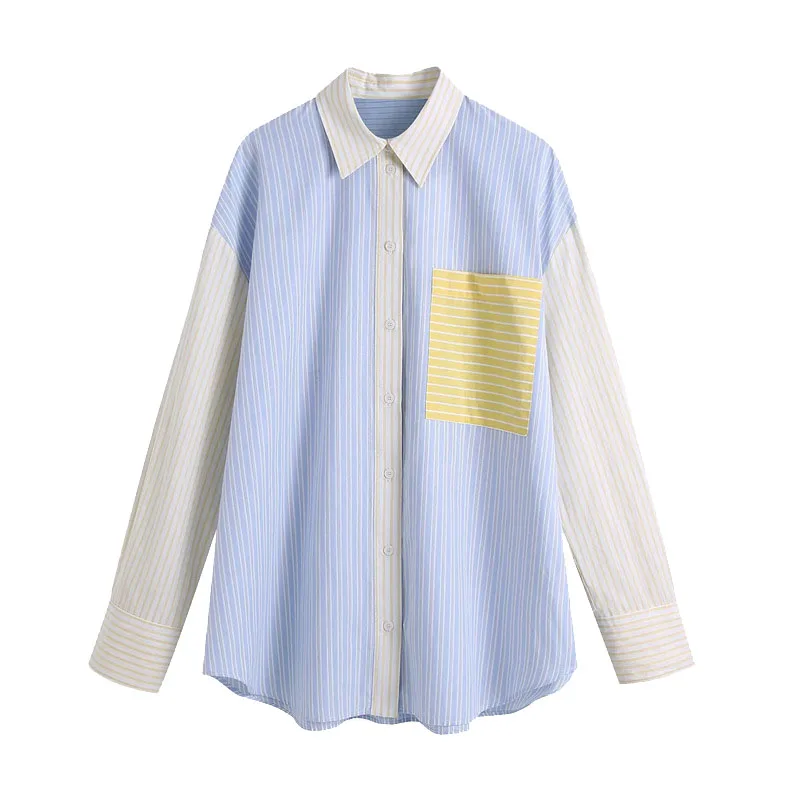 Women Fashion Patchwork Pockets Striped Loose Blouses Vintage Long Sleeve Button-up Female Shirts Blusas Chic Tops
Women Fashion Patchwork Pockets Striped Loose Blouses Vintage Long Sleeve Button-up Female Shirts Blusas Chic Tops