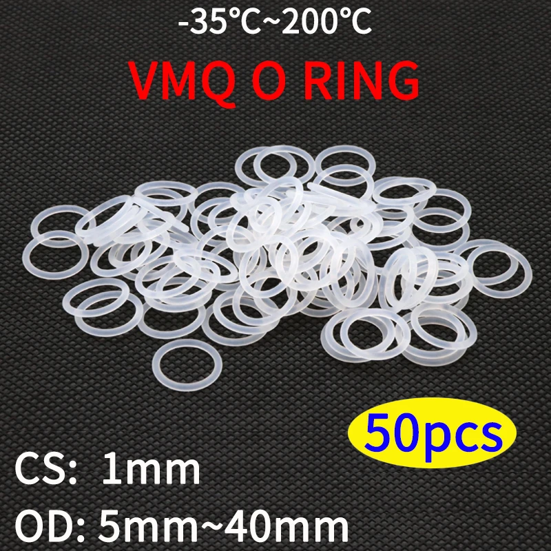 50pcs VMQ O Ring Seal Gasket Thickness CS 1mm OD 5 ~ 40mm Silicone Rubber Insulated Waterproof Washer Round Shape White Nontoxic
50pcs VMQ O Ring Seal Gasket Thickness CS 1mm OD 5 ~ 40mm Silicone Rubber Insulated Waterproof Washer Round Shape White Nontoxic