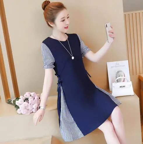 2021 New Maternity Dress Striped Patchwork Short Sleeve Dress Pregnant Women Summer Dress Fashion O-Neck Skinny Clothes
2021 New Maternity Dress Striped Patchwork Short Sleeve Dress Pregnant Women Summer Dress Fashion O-Neck Skinny Clothes