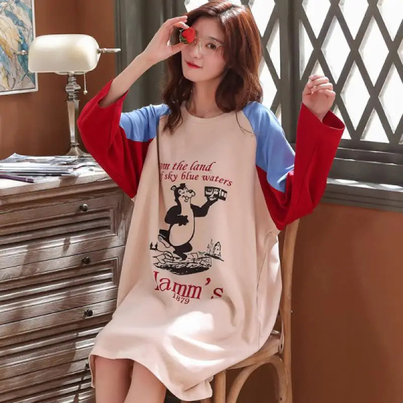 Women's Fashion Loose Round Neck Long Sleeve Cartoon Print Mid-Length Homewear Nightdress
Women's Fashion Loose Round Neck Long Sleeve Cartoon Print Mid-Length Homewear Nightdress