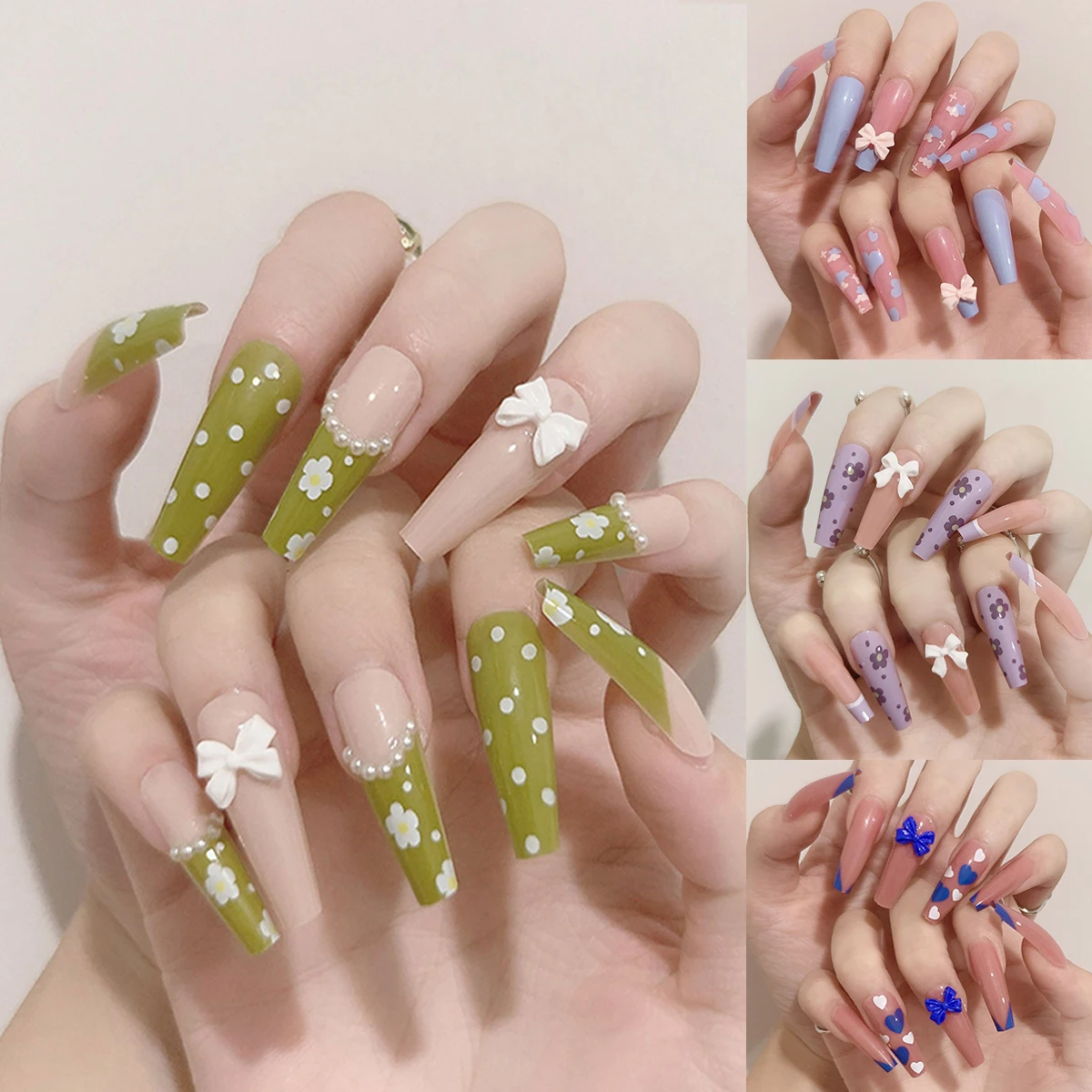 Three-dimensional bow flowers sweet heart shaped long trapezoidal wearable nail fake nails
Three-dimensional bow flowers sweet heart shaped long trapezoidal wearable nail fake nails