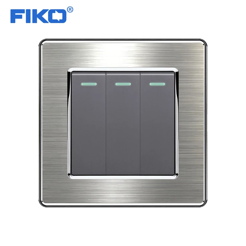 FIKO wall power light switch ,3 open double control 3Gang, Reset luxury switch 86*86mm stainless steel panel Household
FIKO wall power light switch ,3 open double control 3Gang, Reset luxury switch 86*86mm stainless steel panel Household