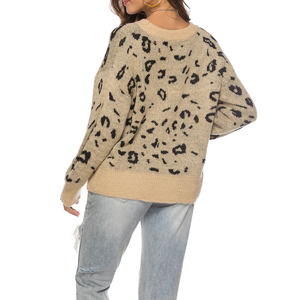 Women Leopard Knitted Sweater Long Sleeve Round Neck Pullovers and Sweaters Fall Winter Fashion Knitting Jumpers Tops Pull Femme 
Women Leopard Knitted Sweater Long Sleeve Round Neck Pullovers and Sweaters Fall Winter Fashion Knitting Jumpers Tops Pull Femme