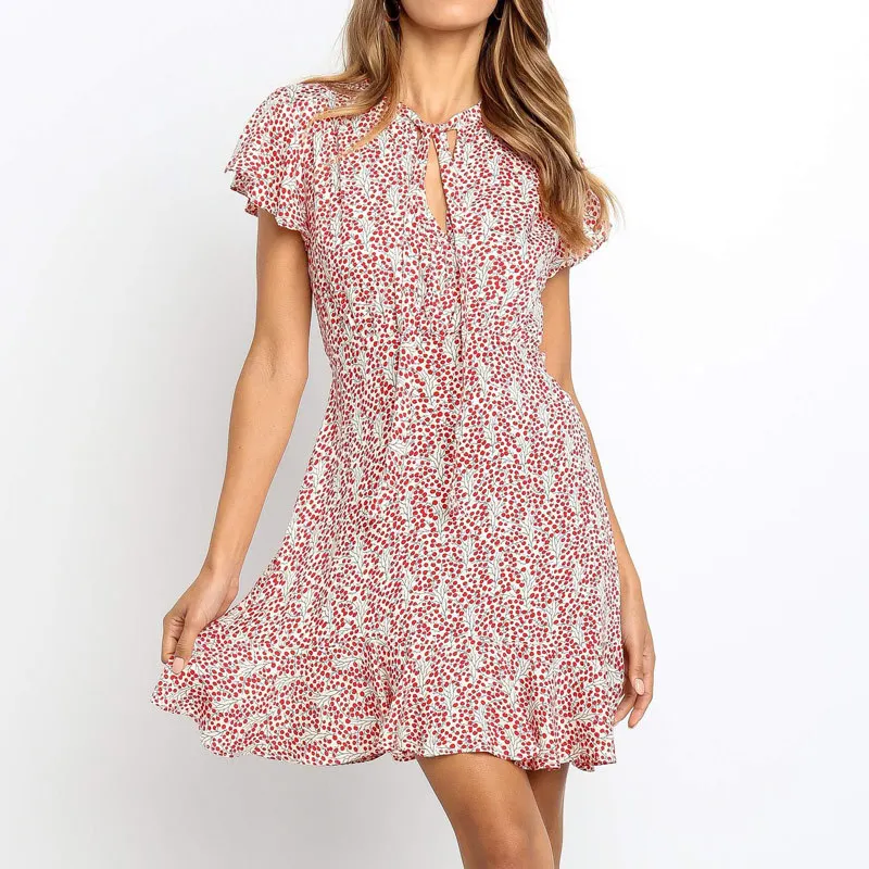 Women's Lotus Leaf Sleeve Short Sleeve A-line Skirt Chiffon Casual Mini Skirt Printed Bow Tie Dress Ladies
Women's Lotus Leaf Sleeve Short Sleeve A-line Skirt Chiffon Casual Mini Skirt Printed Bow Tie Dress Ladies