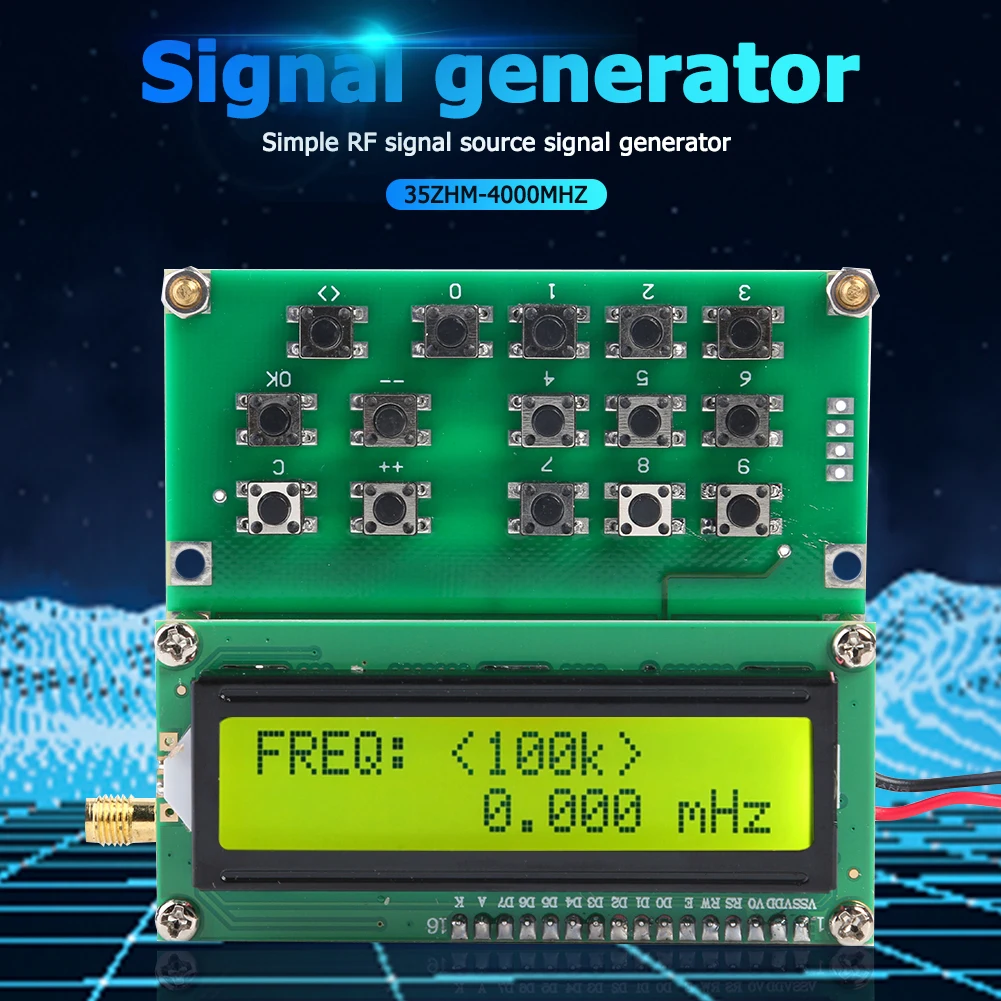 ADF4351 LCD Display RF Signal Source VFO Signal Generator 35MHz to 4000MHz
ADF4351 LCD Display RF Signal Source VFO Signal Generator 35MHz to 4000MHz
