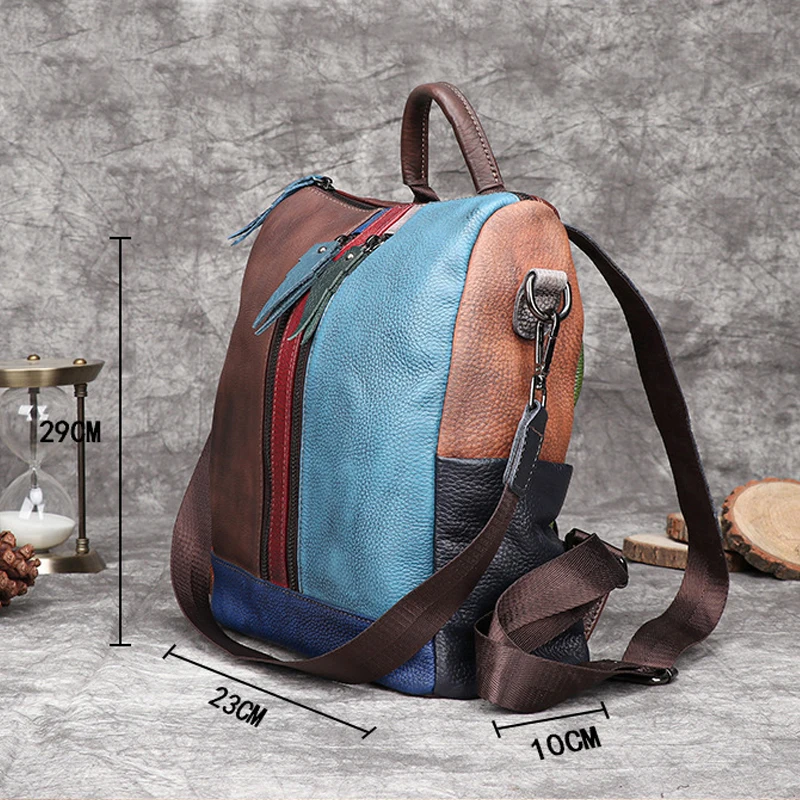 Bestform Retro Panelled Genuine Leather Shoulder Bag Women Backpack 2021 New Large Capacity Travel Bag (Random Color Stitching) 
Bestform Retro Panelled Genuine Leather Shoulder Bag Women Backpack 2021 New Large Capacity Travel Bag (Random Color Stitching)