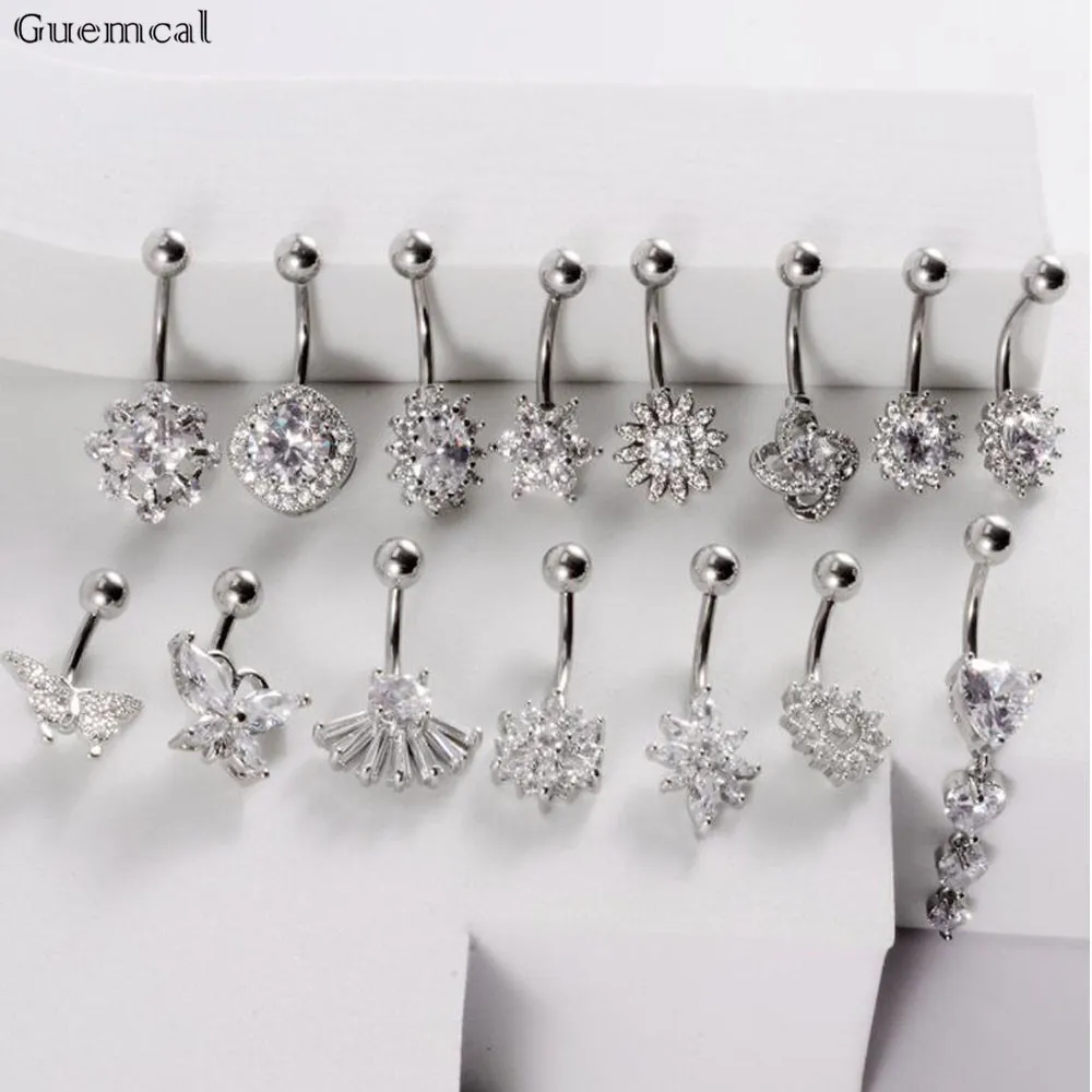 

Guemcal 1pc 14G Zircon Heart-shaped Flower Belly Button Nail Stainless Steel Navel Ring Fashion Jewelry Piercing