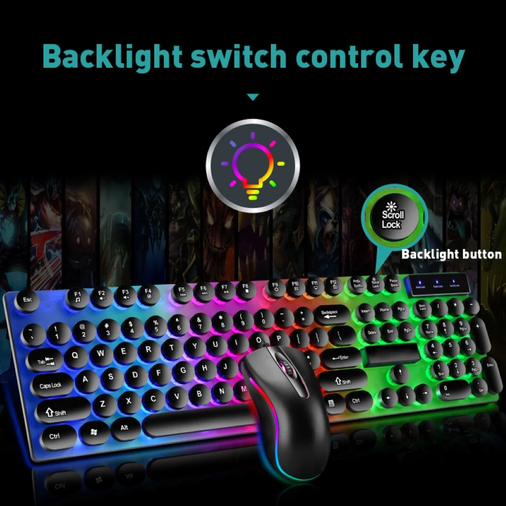 Светодиодный мышка с подсветкой и клавиатура Gaming Keyboard USB Проводная радужного