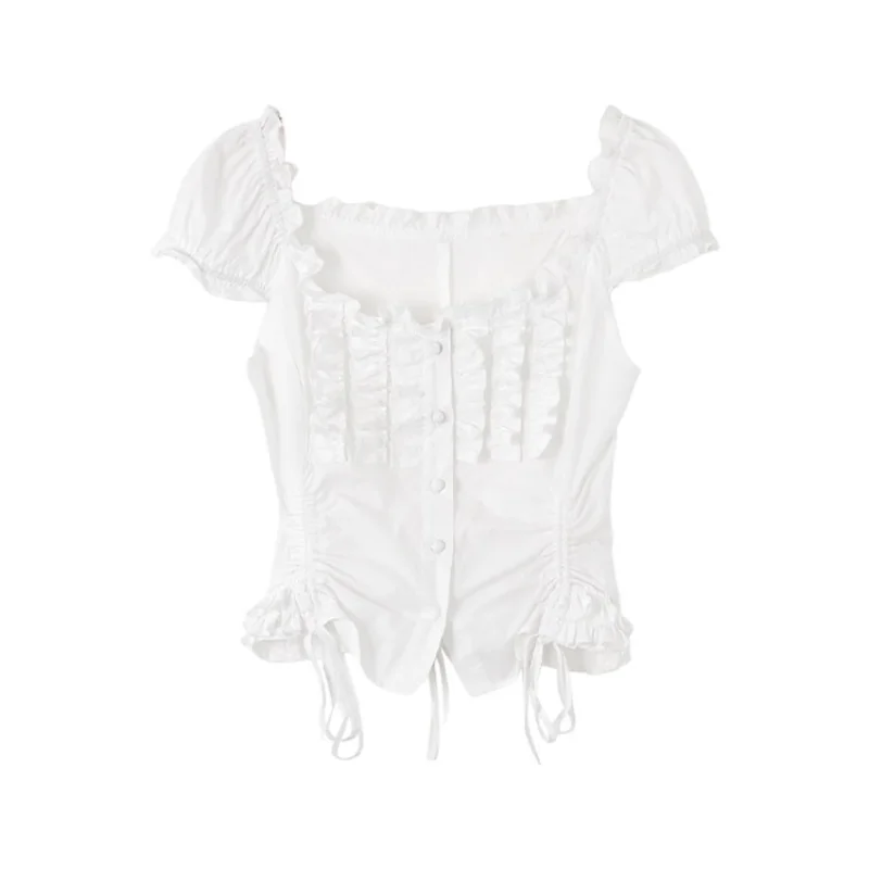 women clothes wood ear design feel rope top women summer short French square collar bubble sleeve shirt
women clothes wood ear design feel rope top women summer short French square collar bubble sleeve shirt