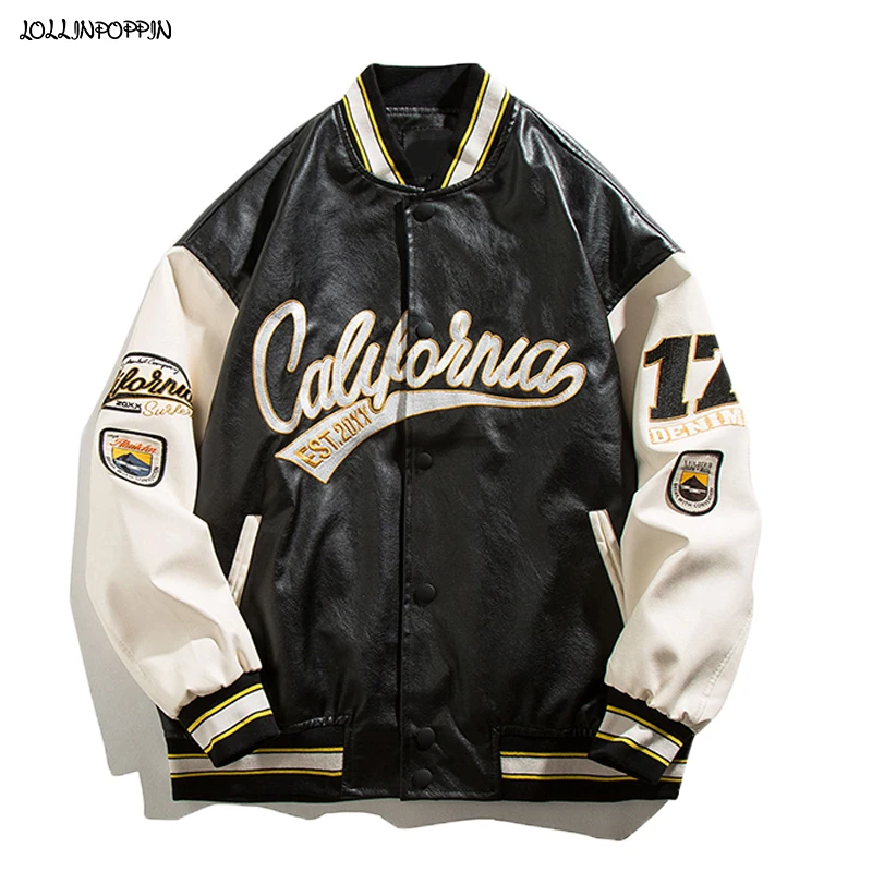 Куртка мужская из искусственной кожи, бейсбольная цветная куртка в американском стиле, с вышивкой надписей, с воротником-стойкой, свободного покроя в стиле хип-хоп 
Куртка мужская из искусственной кожи, бейсбольная цветная куртка в американском стиле, с вышивкой надписей, с воротником-стойкой, свободного покроя в стиле хип-хоп