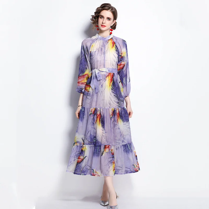 New dress niche print lace-up age-reducing lantern sleeve holiday style long and short dress
New dress niche print lace-up age-reducing lantern sleeve holiday style long and short dress