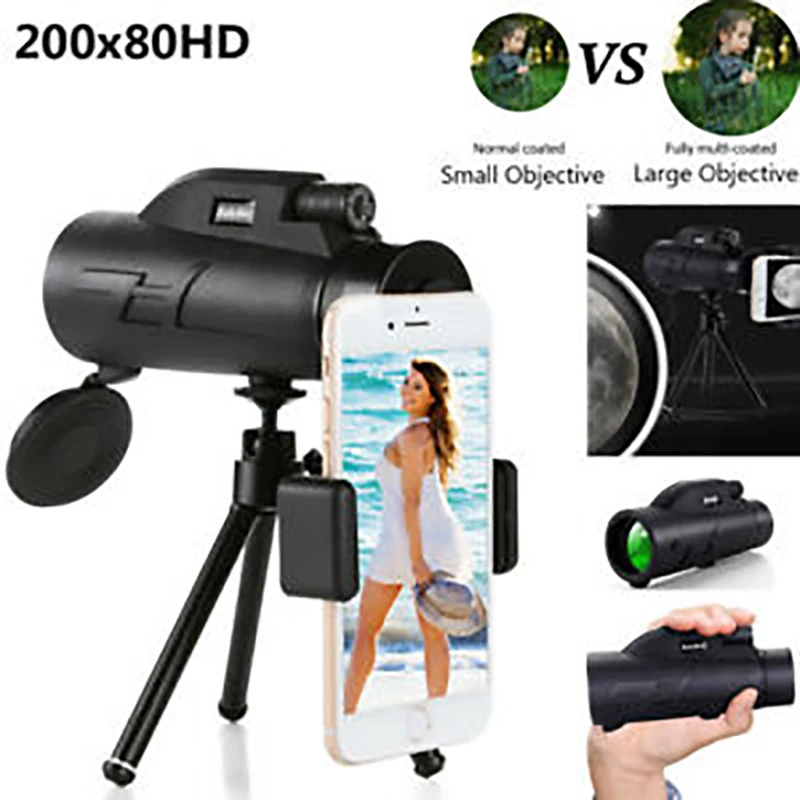 DE UK 80x200 Zoom Monocular BAK4 Night Vision Telescope Waterproof Anti-fog With Mobile Phone Tripod Holder for Watching Hunting
DE UK 80x200 Zoom Monocular BAK4 Night Vision Telescope Waterproof Anti-fog With Mobile Phone Tripod Holder for Watching Hunting