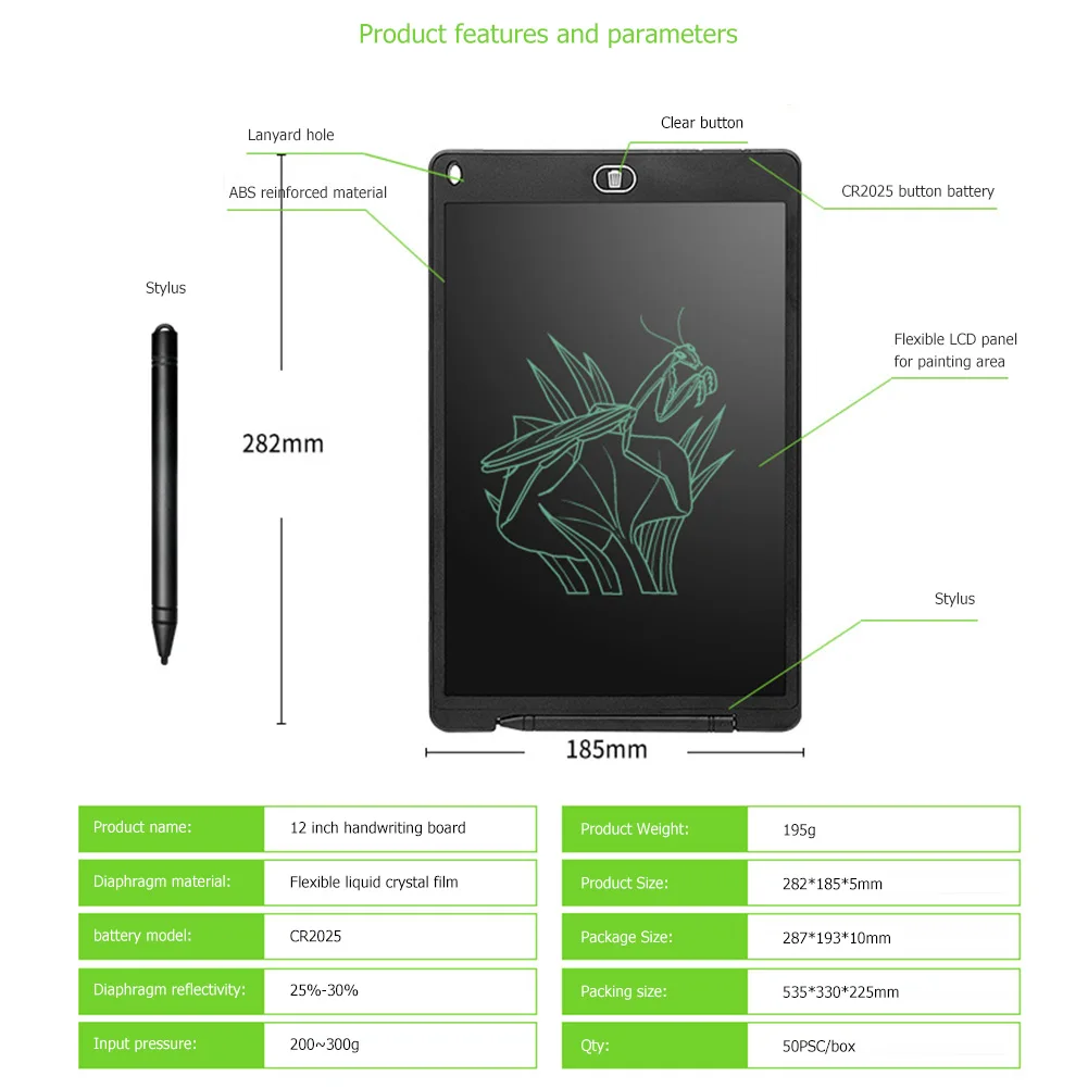 12 inch Digital LCD Writing Tablet Electronic Graffiti Drawing Pads Board Electronic Handwriting Graphic Pad Board with Pen
12 inch Digital LCD Writing Tablet Electronic Graffiti Drawing Pads Board Electronic Handwriting Graphic Pad Board with Pen