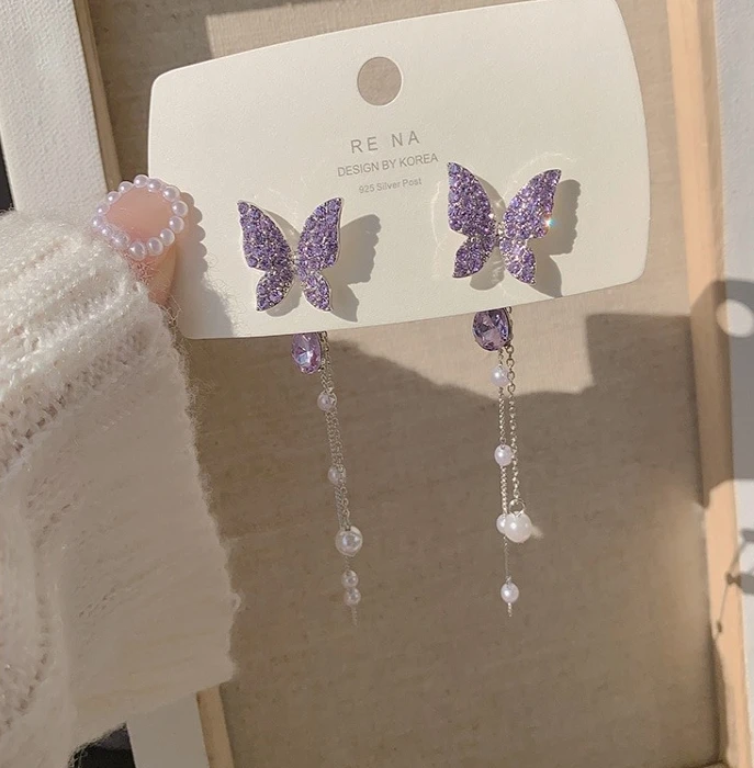 Super Fairy Purple Butterfly Zircon Earrings New Trendy Long Temperament Pearl Tassel Earings for Women
Super Fairy Purple Butterfly Zircon Earrings New Trendy Long Temperament Pearl Tassel Earings for Women