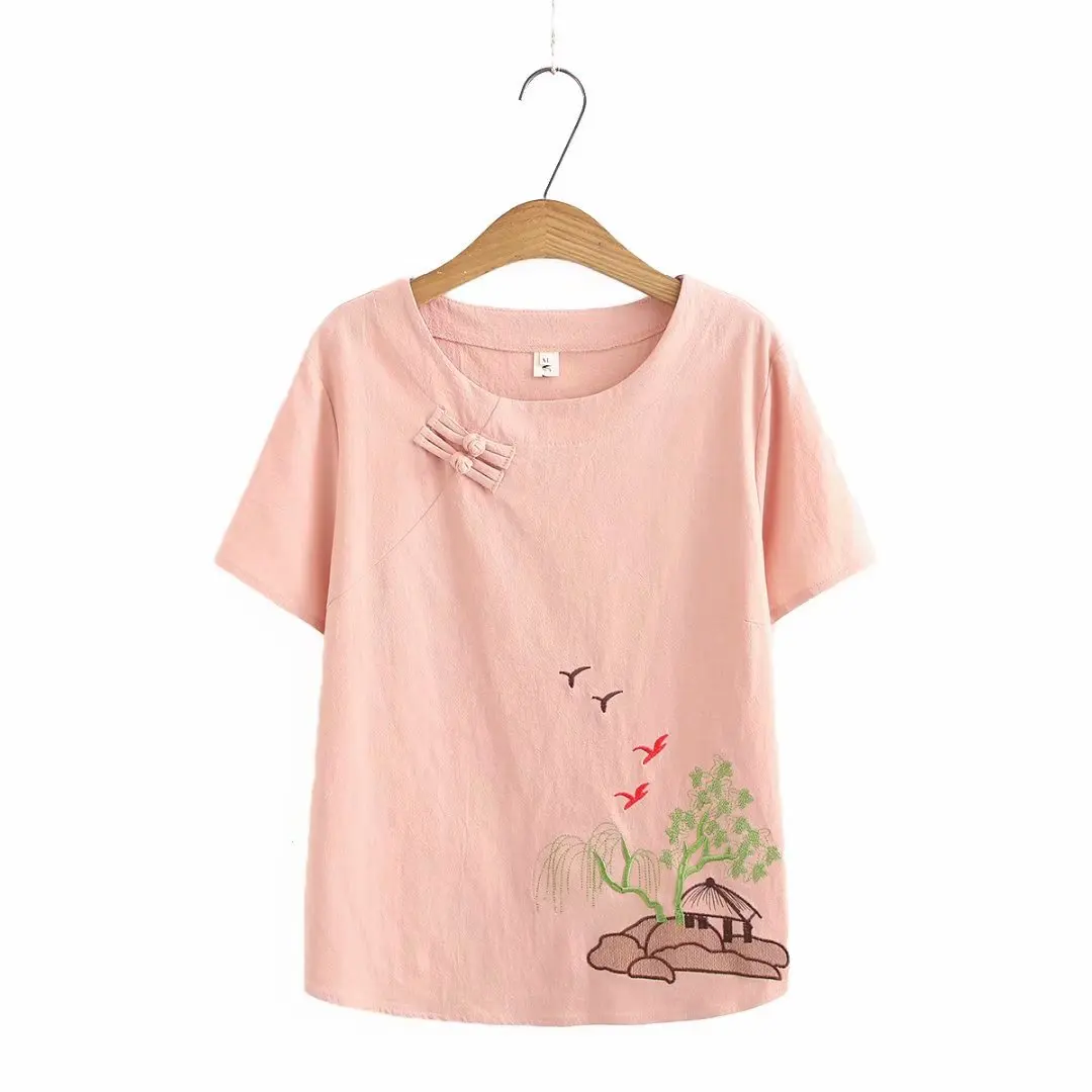 Блузка женская с вышивкой, на пуговицах, с коротким рукавом, из хлопка и льна, новинка 2021, летняя повседневная женская футболка с круглым выр...
Блузка женская с вышивкой, на пуговицах, с коротким рукавом, из хлопка и льна, новинка 2021, летняя повседневная женская футболка с круглым выр...