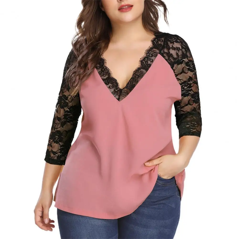 Women Blouse Lace Patchwork V Neck Tops for Autumn Winter Female Loose Contrast Color 3/4 Sleeve Shirt Plus Size ropa mujer
Women Blouse Lace Patchwork V Neck Tops for Autumn Winter Female Loose Contrast Color 3/4 Sleeve Shirt Plus Size ropa mujer