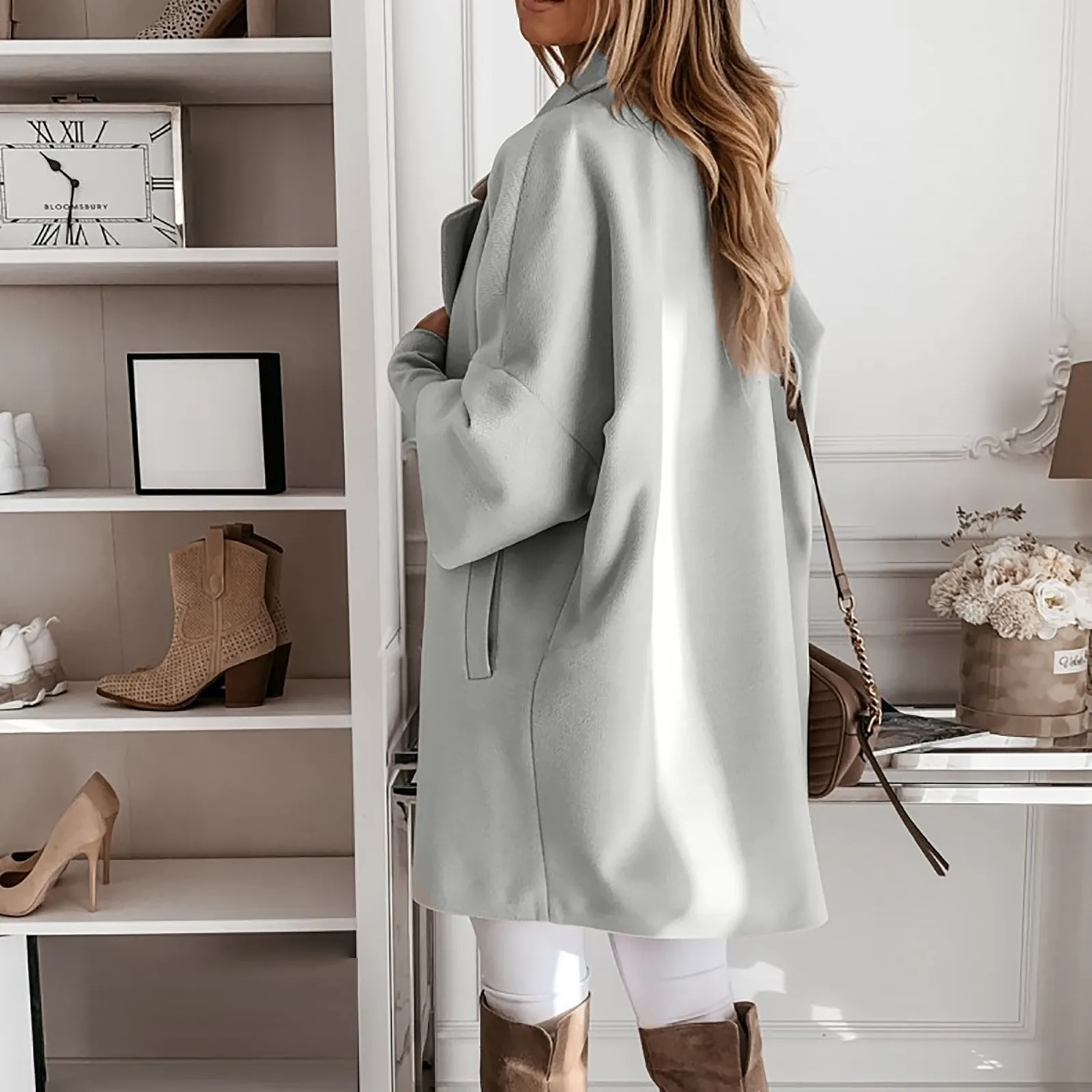 Женское шерстяное пальто Элегантное зимнее из искусственной шерсти длинное с