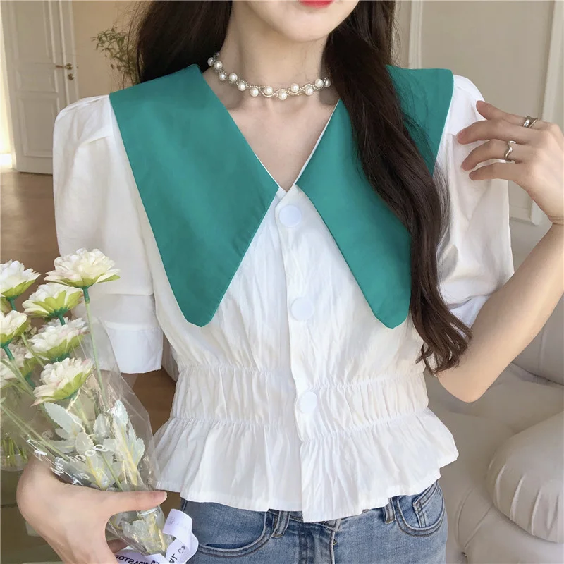Preppy Style Kawaii Blouse and Tops Women Turn Down Collor Y2k Crop Tops Female Short Sleeve Korean Elegant Tshirt 2021 Summer
Preppy Style Kawaii Blouse and Tops Women Turn Down Collor Y2k Crop Tops Female Short Sleeve Korean Elegant Tshirt 2021 Summer