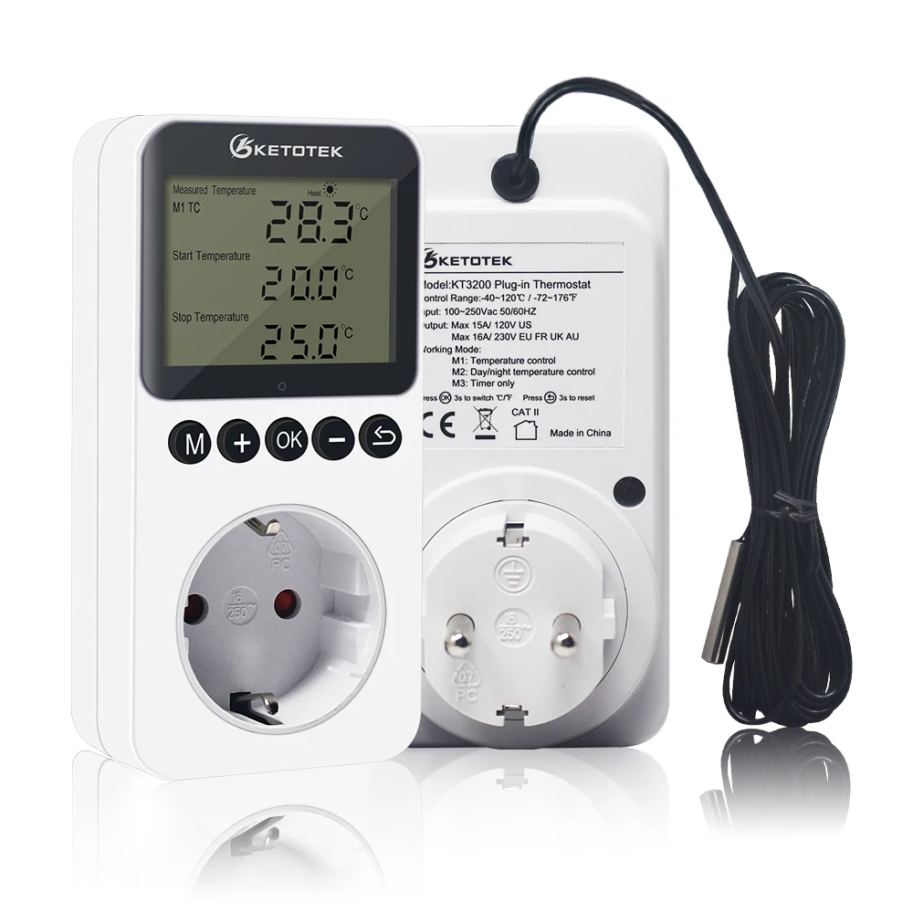 KT3200 Temperature Controller Digital Plug-in Thermostat Timer Switch Socket Heating Cooling Day/Night Control
KT3200 Temperature Controller Digital Plug-in Thermostat Timer Switch Socket Heating Cooling Day/Night Control