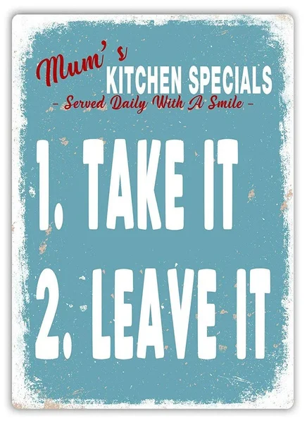 Mum's Kitchen Specials Tin Sign art wall decoration,vintage aluminum retro metal sign,iron painting
Mum's Kitchen Specials Tin Sign art wall decoration,vintage aluminum retro metal sign,iron painting