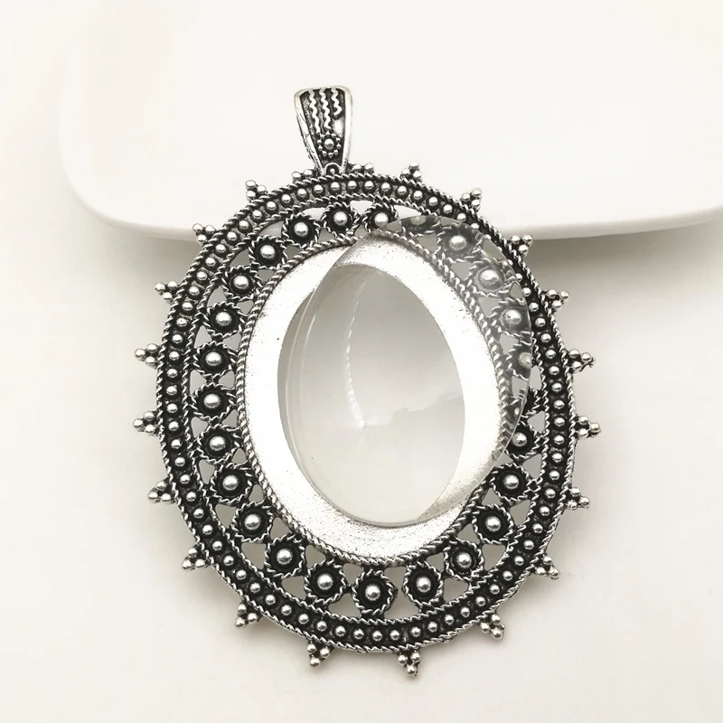 2 sets/lot 30X40mm Antique Silver Oval Metal Pendant Cameo base Setting + Clear Glass Cabochons Beads Jewelry Accessories
2 sets/lot 30X40mm Antique Silver Oval Metal Pendant Cameo base Setting + Clear Glass Cabochons Beads Jewelry Accessories