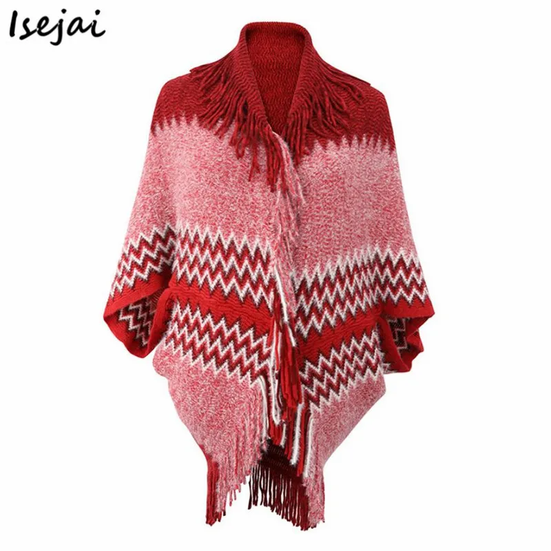Knitting Cloak Shawl Fringed Color Matching Sweater Women Bat Sleeve Ponchos and Capes Autumn Winter
Knitting Cloak Shawl Fringed Color Matching Sweater Women Bat Sleeve Ponchos and Capes Autumn Winter