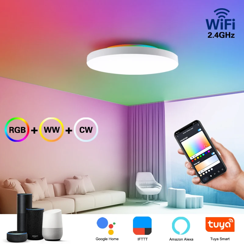 Умные светодиодные потолочные светильники, лампа с поддержкой Wi-Fi, RGB, холодный и теплый белый свет, освещение для умного дома, 48 Вт
Умные светодиодные потолочные светильники, лампа с поддержкой Wi-Fi, RGB, холодный и теплый белый свет, освещение для умного дома, 48 Вт