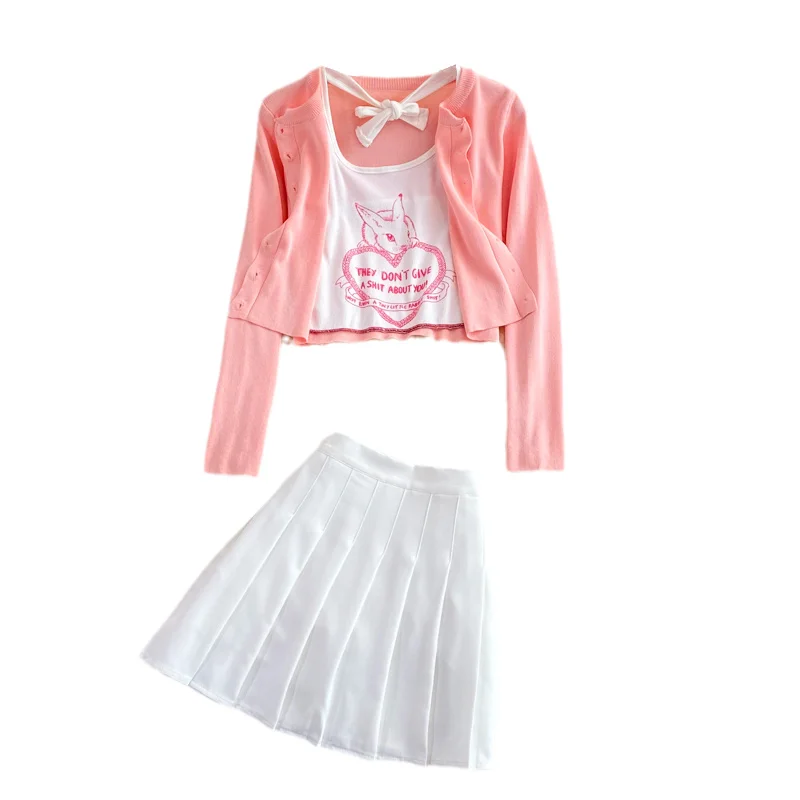 Pink Outside Sunscreen Shirt Girl Halter Neck Off Shoulder Top Short Spaghetti Strap Vest Women Three Piece Suit Pleated Skirt
Pink Outside Sunscreen Shirt Girl Halter Neck Off Shoulder Top Short Spaghetti Strap Vest Women Three Piece Suit Pleated Skirt