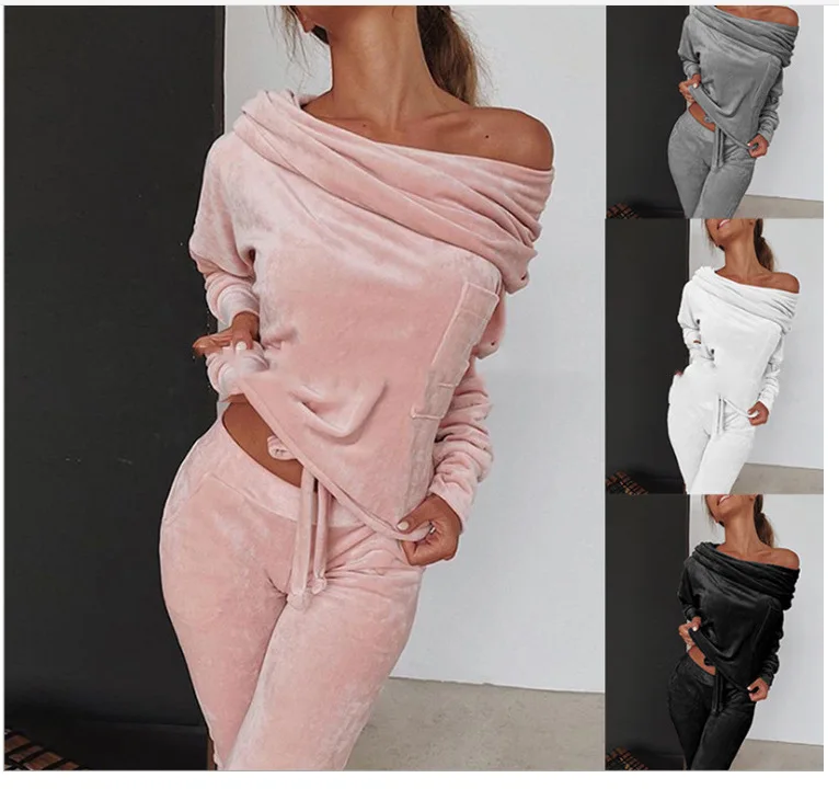 Fashion casual two piece outfits set for women solid color long sleeve sweater+temperament solid color trousers 
Fashion casual two piece outfits set for women solid color long sleeve sweater+temperament solid color trousers