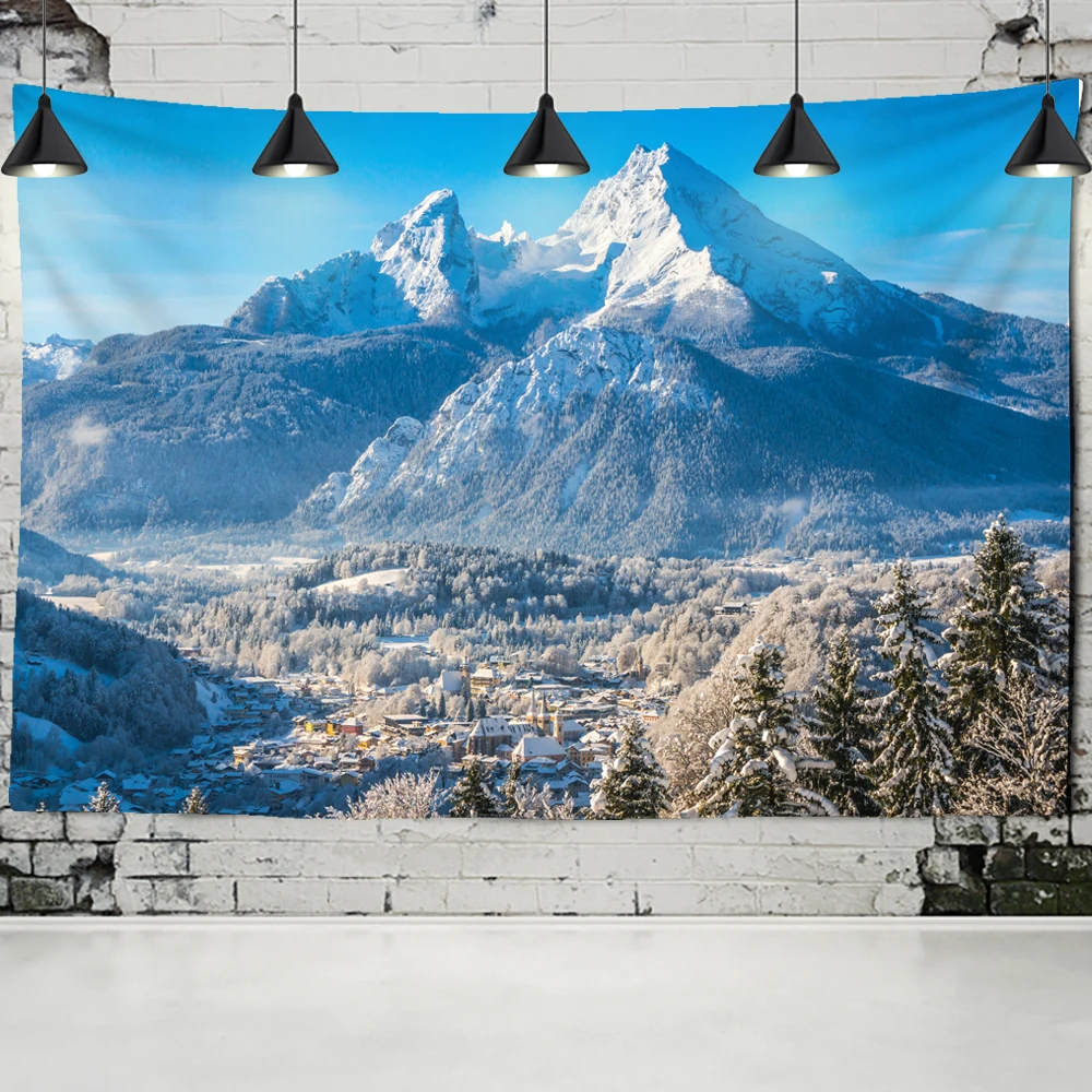 

Snow Mountain Natural Scenery Tapestry Wall Hanging River Hippie Mattress Bohemian Bedroom Living Room Home Decor