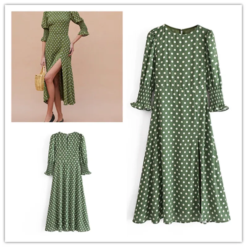 Women Polka Dot Dress 2021 Summer O neck Short Sleeve Long Dresses Woman Boho Side Split Casual Elegant Green Dress
Women Polka Dot Dress 2021 Summer O neck Short Sleeve Long Dresses Woman Boho Side Split Casual Elegant Green Dress