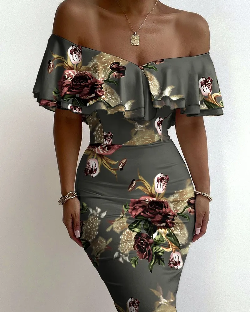 2021 new summer Vintage off shoulder Ruffle print dress elegant goddess tight dress women dress up MIDI party dress
2021 new summer Vintage off shoulder Ruffle print dress elegant goddess tight dress women dress up MIDI party dress