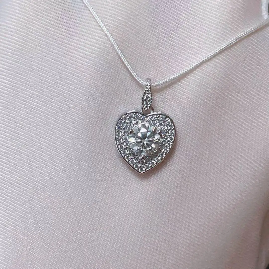 

Дизайн сердца 1ct Размер 6,5 мм Подвеска из настоящего муассанита Lab Diamonds Подвеска ожерелье из стерлингового серебра 925 пробы подарок на день С...