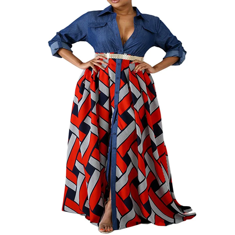 Denim with woven print dress spring and summer new women's wear European and American women's SC8080
Denim with woven print dress spring and summer new women's wear European and American women's SC8080