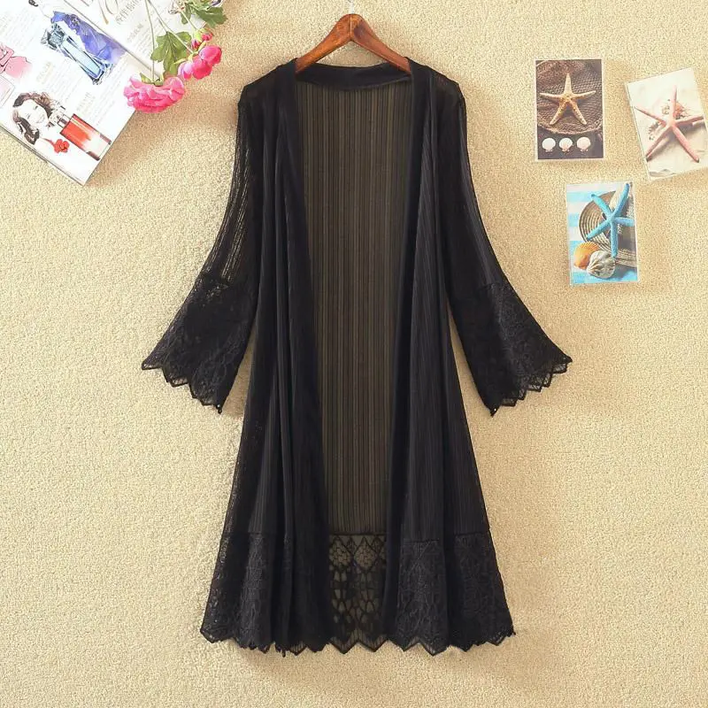 Spring Summer Women Three Quarter Sleeve Mesh Shirt Thin Cardigan Sun Protection Clothing Sexy Hollow Lace Shawl Top Y586
Spring Summer Women Three Quarter Sleeve Mesh Shirt Thin Cardigan Sun Protection Clothing Sexy Hollow Lace Shawl Top Y586
