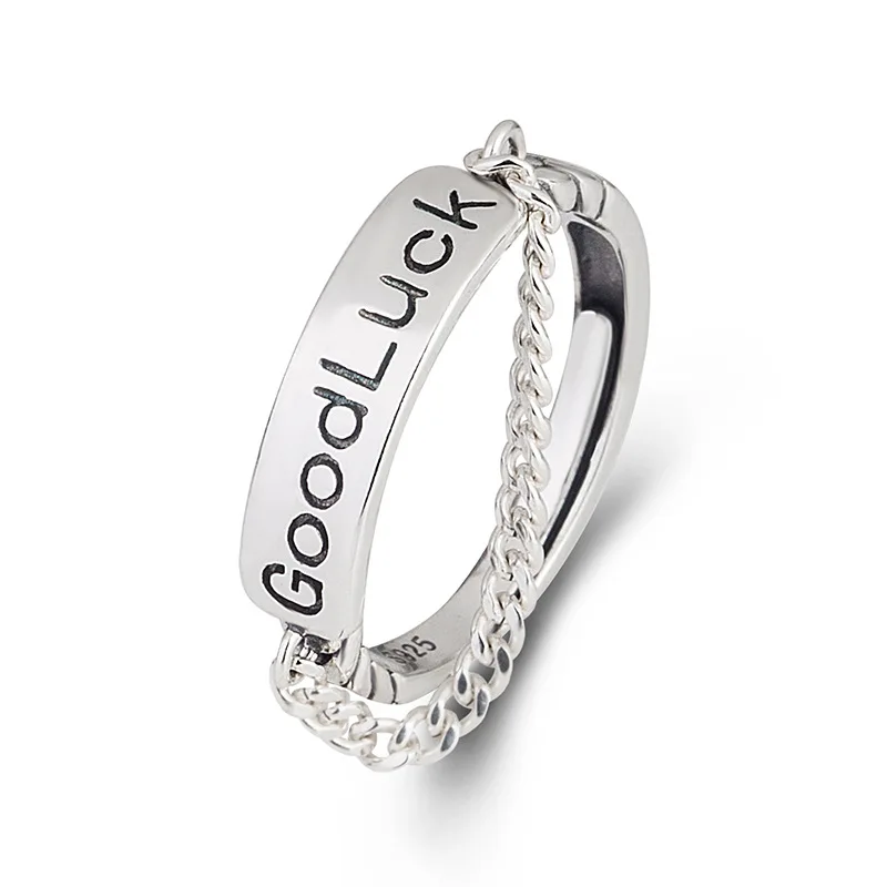 Banru 100% 925 Sterling Silver Letter Good Luck Chain Adjustable Finger Rings for Women Fine Luxury Jewelry 2021 Gift
Banru 100% 925 Sterling Silver Letter Good Luck Chain Adjustable Finger Rings for Women Fine Luxury Jewelry 2021 Gift