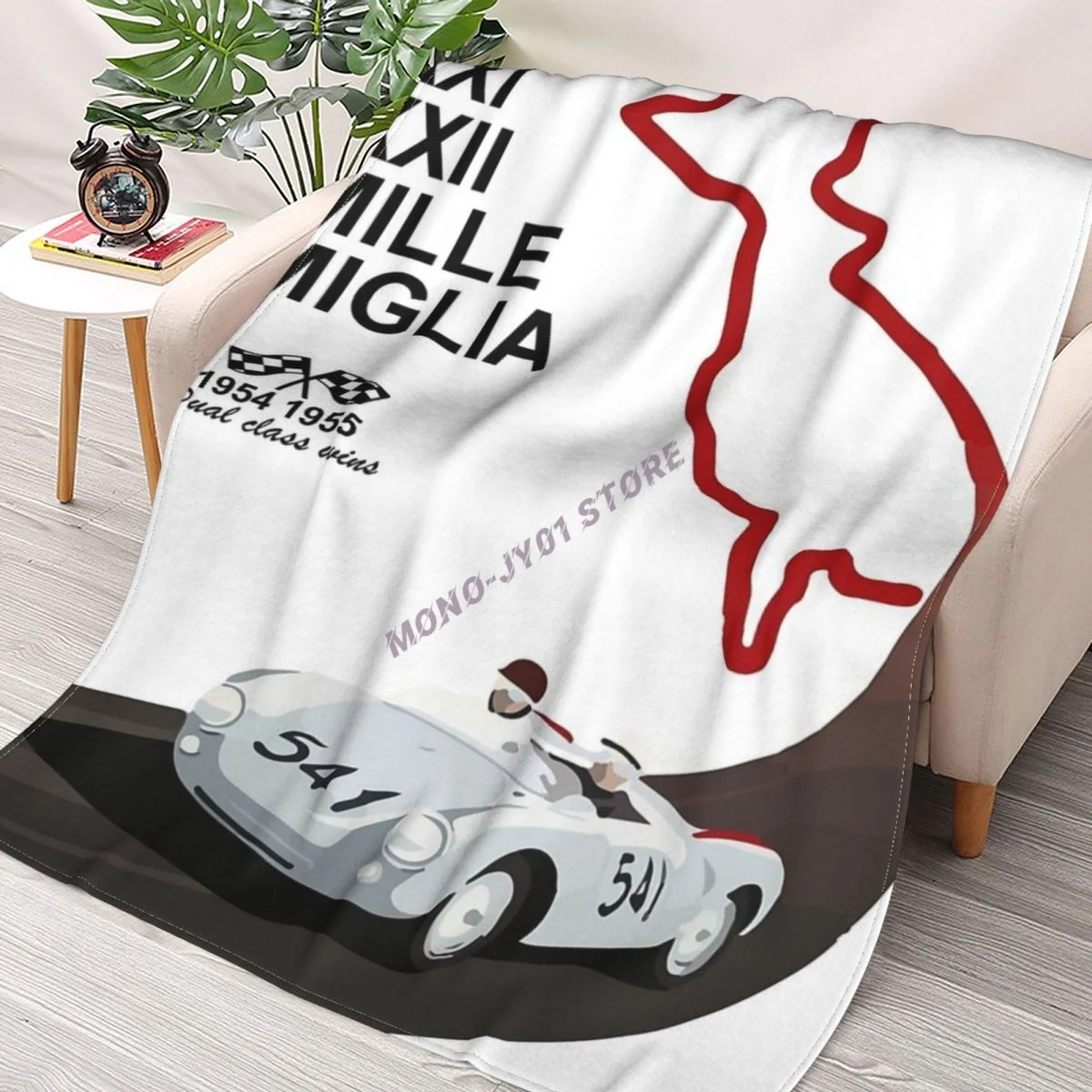 

1954 - 1955 Mille Miglia 550 Tribute Throw Blanket Sherpa Blanket cover Bedding soft Blankets