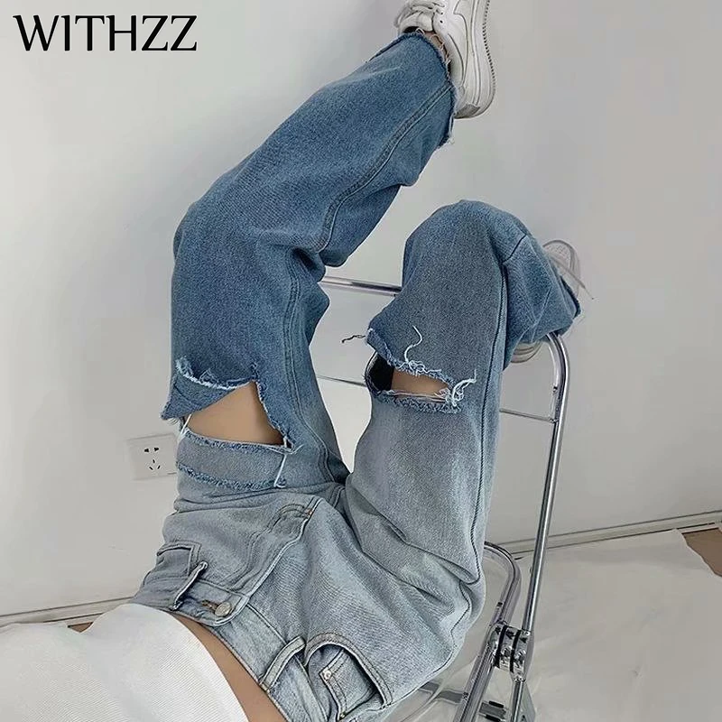 Женские джинсы с широкими штанинами и высокой талией WITHZZ, свободные джинсы с градиентным цветом и широкими штанинами на весну и лето
Женские джинсы с широкими штанинами и высокой талией WITHZZ, свободные джинсы с градиентным цветом и широкими штанинами на весну и лето