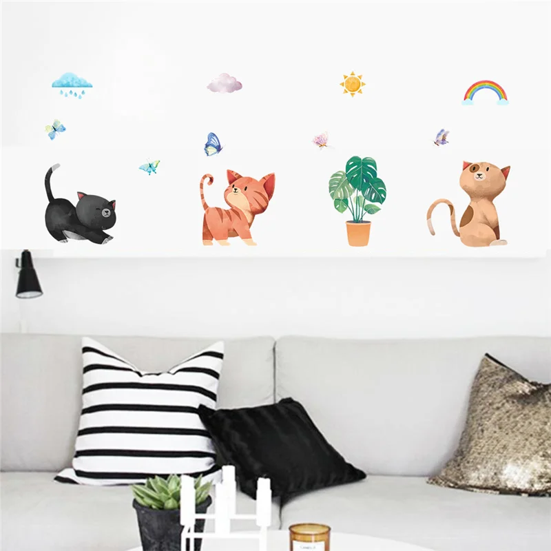 

Naughty Kitten Wall Stickers For Kids Room Baseboard Home Decorations Diy Cartoon Animal Mural Art Cat Wall Decal Pvc Poster