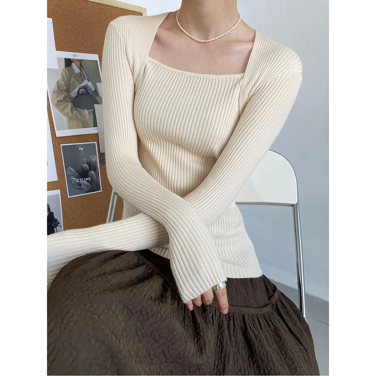 Autumn Casual Women Knitted T Shirt Long Sleeve Square Neck Solid Color Slim Thin Sweater Tops
Autumn Casual Women Knitted T Shirt Long Sleeve Square Neck Solid Color Slim Thin Sweater Tops