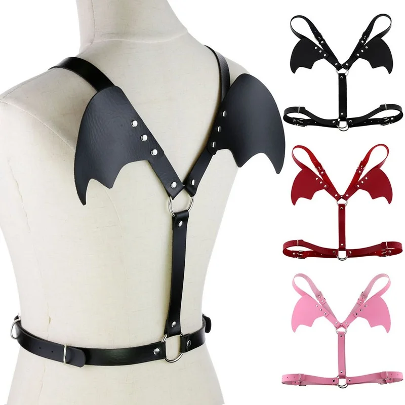 

EagleKu Bat Wings Punk Leather Harness Bondage Halterneck Gothic Waist Shoulder Necklaces Sexy Party Cosplay Anime Jewelry Gifts