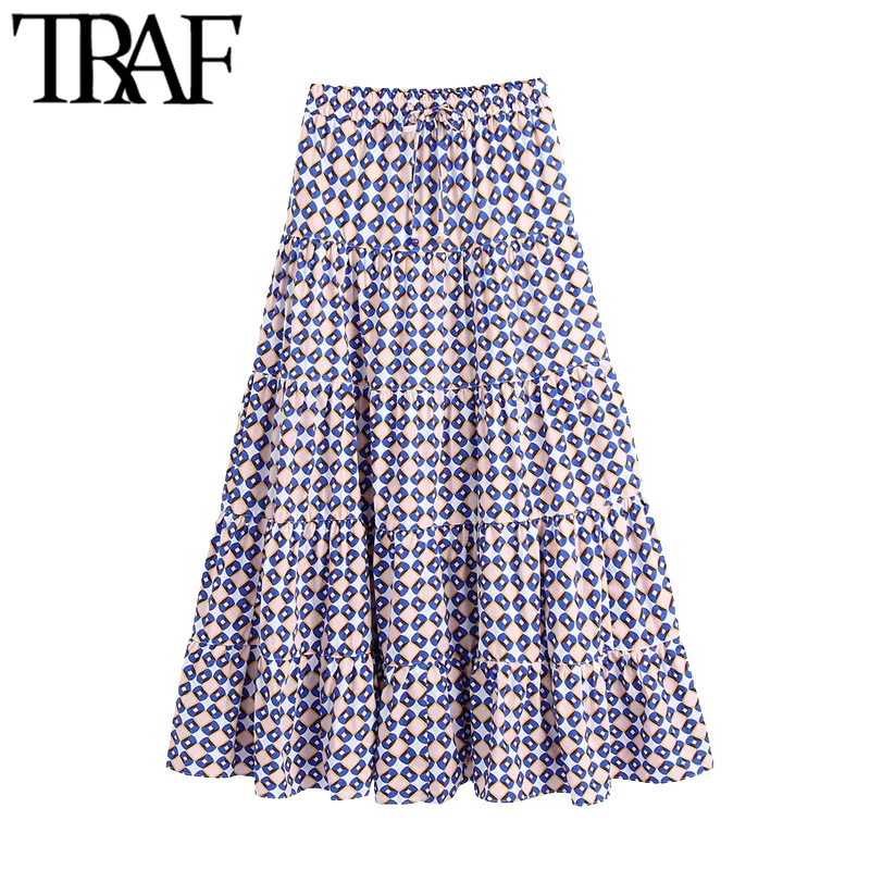 TRAF Women Chic Fashion Geometric Print Ruffled Midi Skirt Vintage High Elastic Waist Drawstring Female Skirts Mujer
TRAF Women Chic Fashion Geometric Print Ruffled Midi Skirt Vintage High Elastic Waist Drawstring Female Skirts Mujer