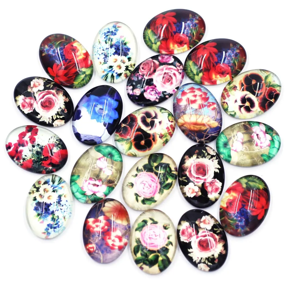 10Pcs Cabochons Cameo Flat Back Photo Base Glass Oval Square Cat Eyes Deer Elephant Flower For Jewelry Making DIY Findings | Украшения и